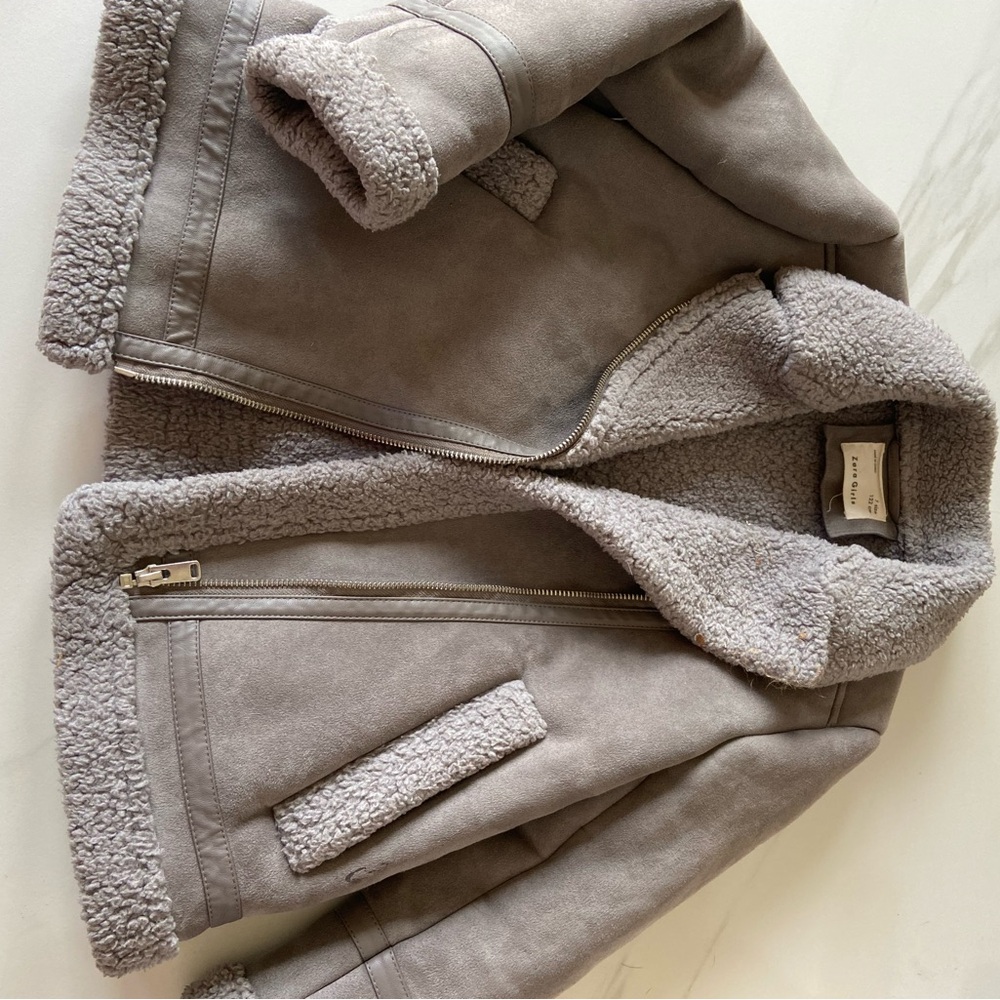 Zara Gray Teddy Jacket Plush Cozy Design